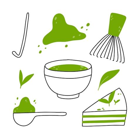 Ch Matcha Caneca Matcha E Folhas De Ch Verde Ilustra O Vetorial