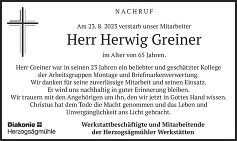 Traueranzeigen Von Herwig Greiner Trauer Merkur De