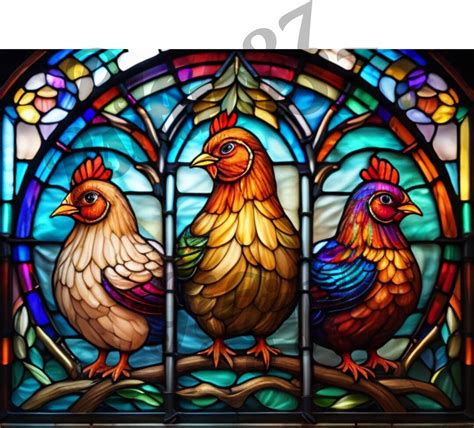 Ai 3d Chickens Stained Glass Graphic Jpeg Pdf Sublimation Tumbler Wrap Wind Suncatcher Window