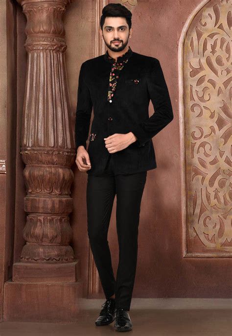 Buy Printed Velvet Suit Set in Black Online : MTX705 - Utsav Fashion