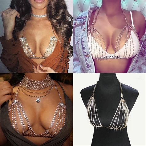 Harness Shiny Crystal Rhinestone Bra Bikini Chest Body Chain Necklace