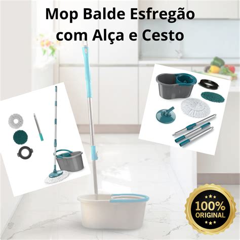 Mop Balde Esfregão Alça e Cesto Esfregão em Microfibras Original