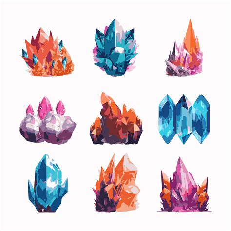 Волшебные кристаллы различных минеральных форм мультяшная акварель ...