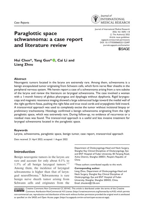 Pdf Paraglottic Space Schwannoma A Case Report And Literature Review
