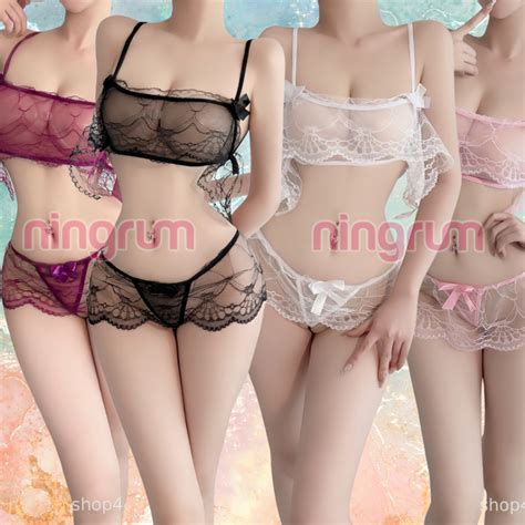 Jual Ningrum Lingerie Set Bra Dan Cd G String Renda Transparan Pola Butterfly Triangle Sexy