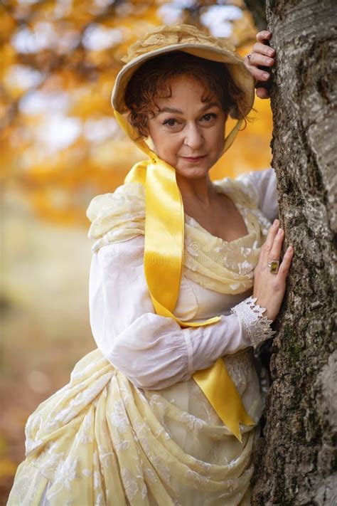 Portrait Of A Mature Lady In A Vintage Dress Stock Photo Image Of Autumnal Autumn