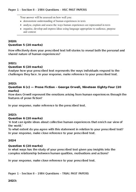 HSC Paper 1 Section II 1984 Preparation Questions & Insights - Studocu