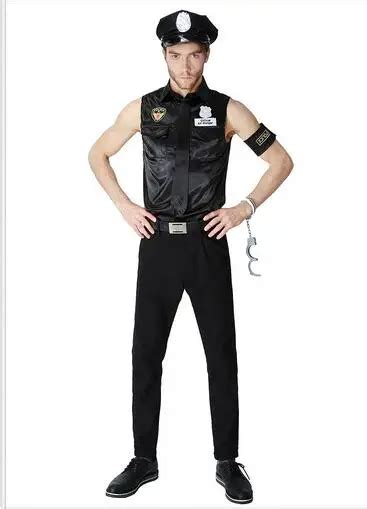 Hot Sale Men Police Costumes Sexy Profession Costumes Black Cool Latex Catsuit For Men Police