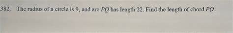 solved  radius   circle    arc pq  length cheggcom