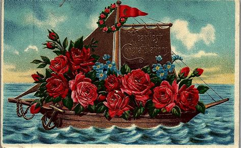 Heartiest Congratulations Floral Ship German Gilded Embossed