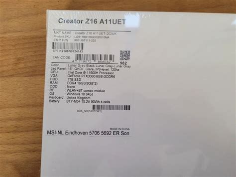 MSI Creator Z16 A11UET-202UK 16 Touch i9 16GB 1TB RTX 3060 NOVO
