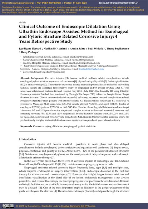 Pdf Clinical Outcome Of Endoscopic Dilatation Using Ultrathin