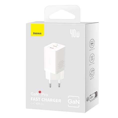 Baseus GaN5 hálózati töltő 40W, 2x USB-C (fehér) - Baseus.hu Webáruház ...