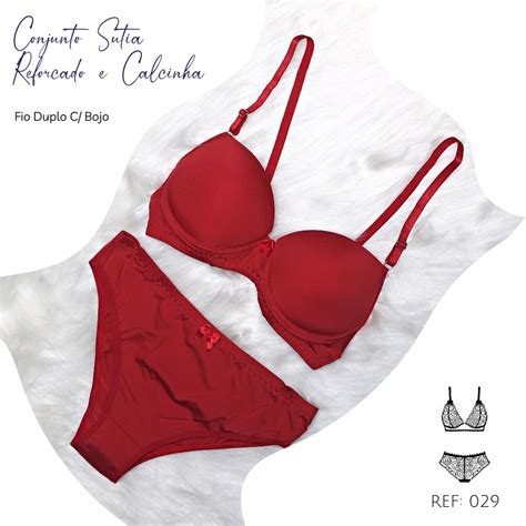 Lingerie De Renda Conjunto Calcinha E Suti Vermelho Shopee Brasil