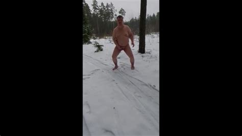 Jerking Fully Naked In Winter Forest