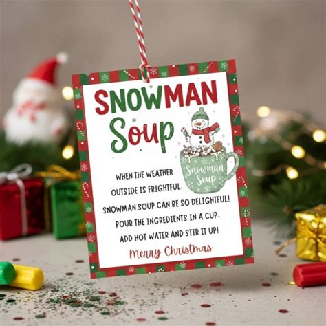 Editable Snowman Soup Printable Christmas Hot Cocoa Gift Tag For