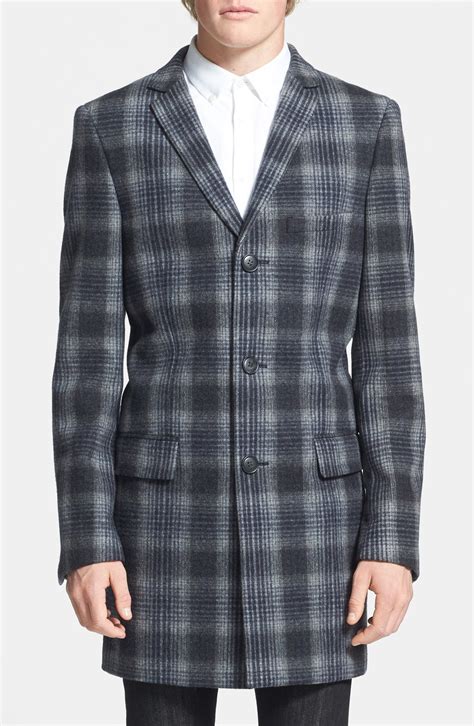 Topman Plaid Wool Blend Coat In Gray For Men Charcoal Lyst