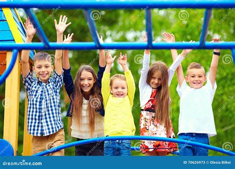 happy excited kids  fun   playground stock image