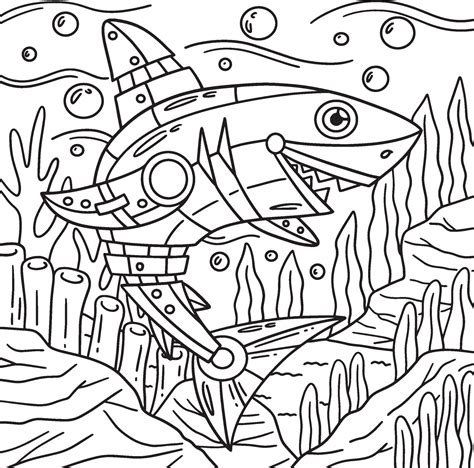 Robot Shark Coloring Page For Kids 34328518 Vector Art At Vecteezy