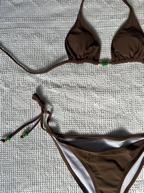 Jade Bikini Set Crystal Bikini Set Brown Bikini Set Etsy