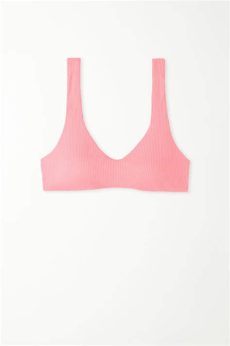 Sujetador de bikini de microfibra acanalada reciclada con relleno extraíble Bikini sin mangas