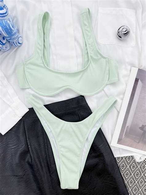 Women Swimsuit Underwire Push Up Tank Style Two Piece T Back Bikini Swimwear Shopee Philippines