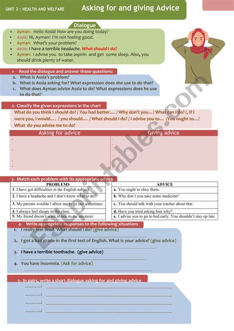 giving advice esl worksheet  yaqut