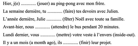 Passé composé avec avoir Diagram Quizlet