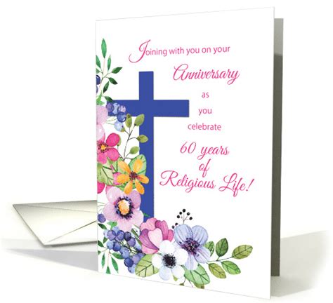 60th Anniversary Nun Religious Life Cross And Flowers Card 1456138