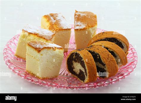 Traditional Polish Cakes Cheesecake And Poppy Seed Cake Stock Photo