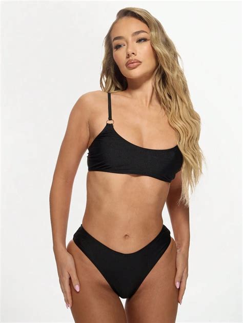 Missguided Minimalist Scoop Neck Bikini Set Two Piece Swimsuit High Cut Brazilian Beach Swimwear