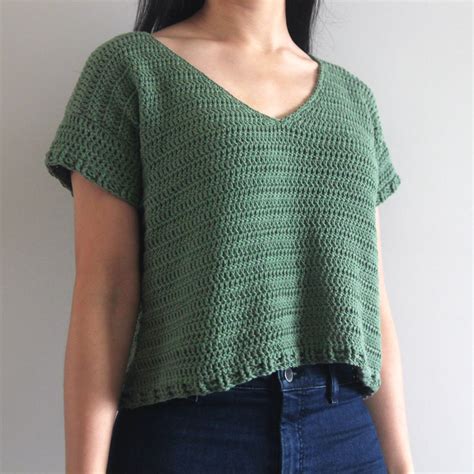 Crochet V Neck Tops Knit Long