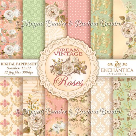 Roses Digital Paper Digital Paper Roses Vintage Roses Etsy