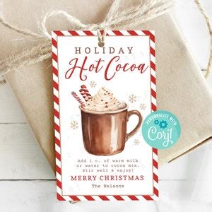 Holiday Hot Cocoa Gift Tag Printable Christmas Hot Chocolate Mix Instructions Tag All Text