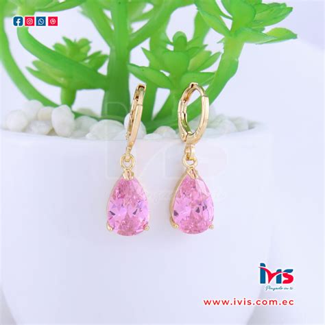 Aretes Rodinado Quirúrgico con Cristal Rosado Fino Europeo en forma de