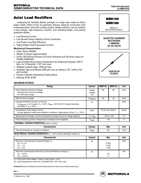 Mbr Datasheet Pdf Mbr Mbr Axial Lead Rectifiers