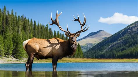 Premium Photo Majestic Elk Standing In The Middle Of A Lake