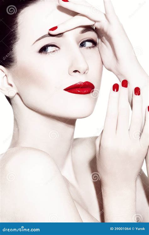 Brunette With Red Lipstick Stock Photo Image Of Fashion