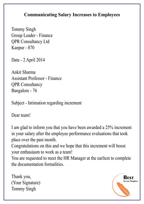 15 Salary Increment Letter Template Format Sample And Examples