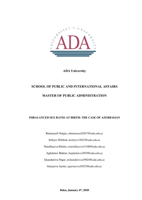 PDF Imbalanced Sex Ratio At Birth The Case Of Azerbaijan