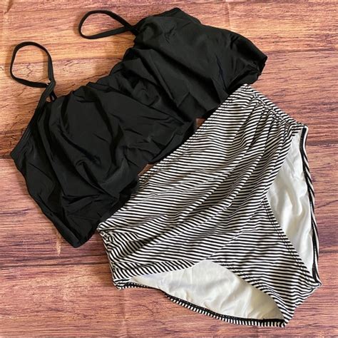Cupshe Swim Cupshe High Wasted Black White Stripped Bikini S Poshmark