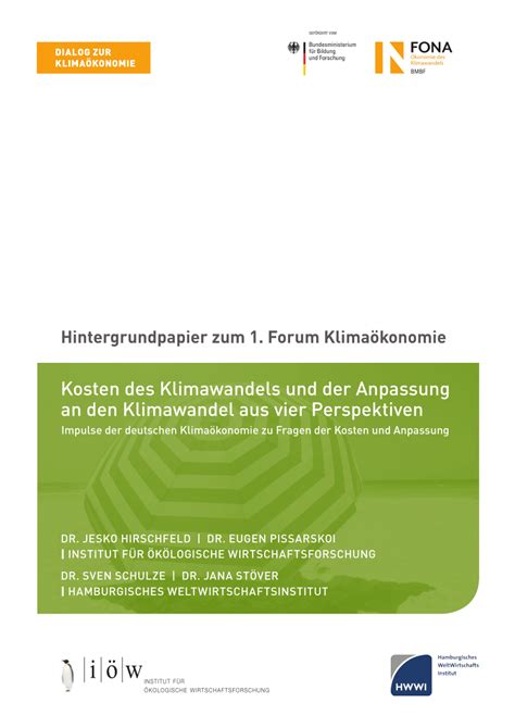 Pdf Kosten Des Klimawandels Und Der Anpassung An Den Klimawandel Aus