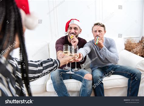 Gay Couple Drinking Champagne Celebrating Christmas Stock Photo Shutterstock