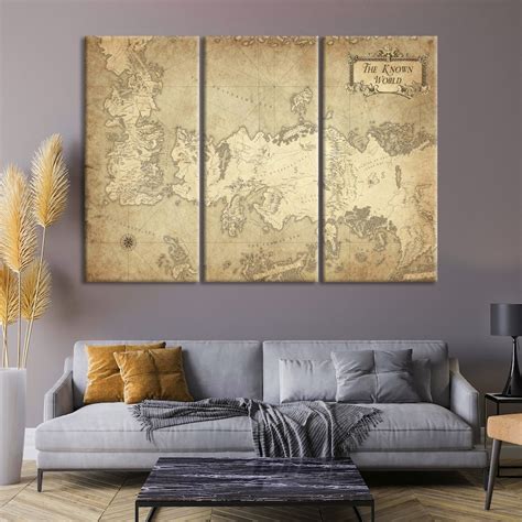 Game of Thrones Map Canvas Wall Art, Vintage Map Print, Office and ...