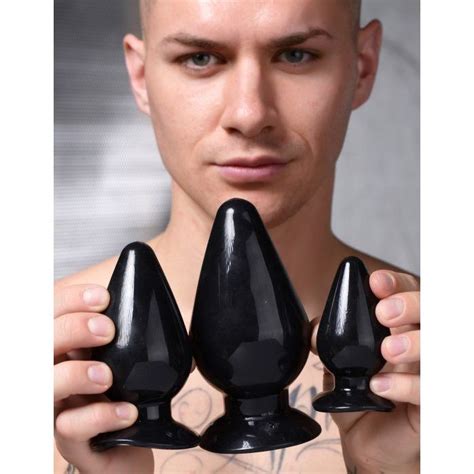 Triple Cones Anal Plug Set Black Tpe Ass Butt Plugs Small Medium