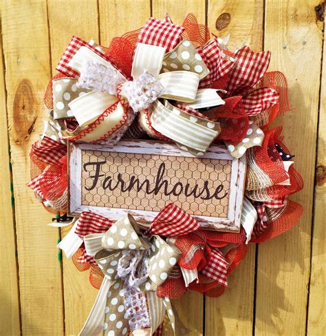 Farmhouse Wreath Mesh Country Style Wreath Deco Mesh Farmhouse Etsy