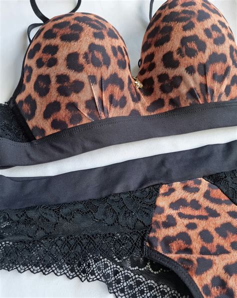 Brazilian Woman S Lingerie Set Bra Nickers Thong Leopard Red Black From Etsy