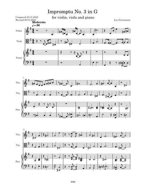 Impromptu No 3 Sheet Music For Piano Violin Viola Mixed Trio