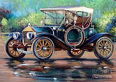 Old auto,retro car, oil paintings Painting by Designer77