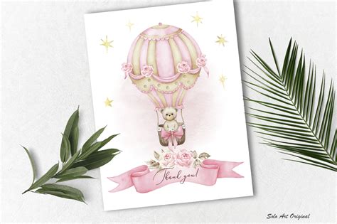 Teddy Bear Hot Air Balloons Baby Girl Shower Clipart By Solo Art Original TheHungryJPEG